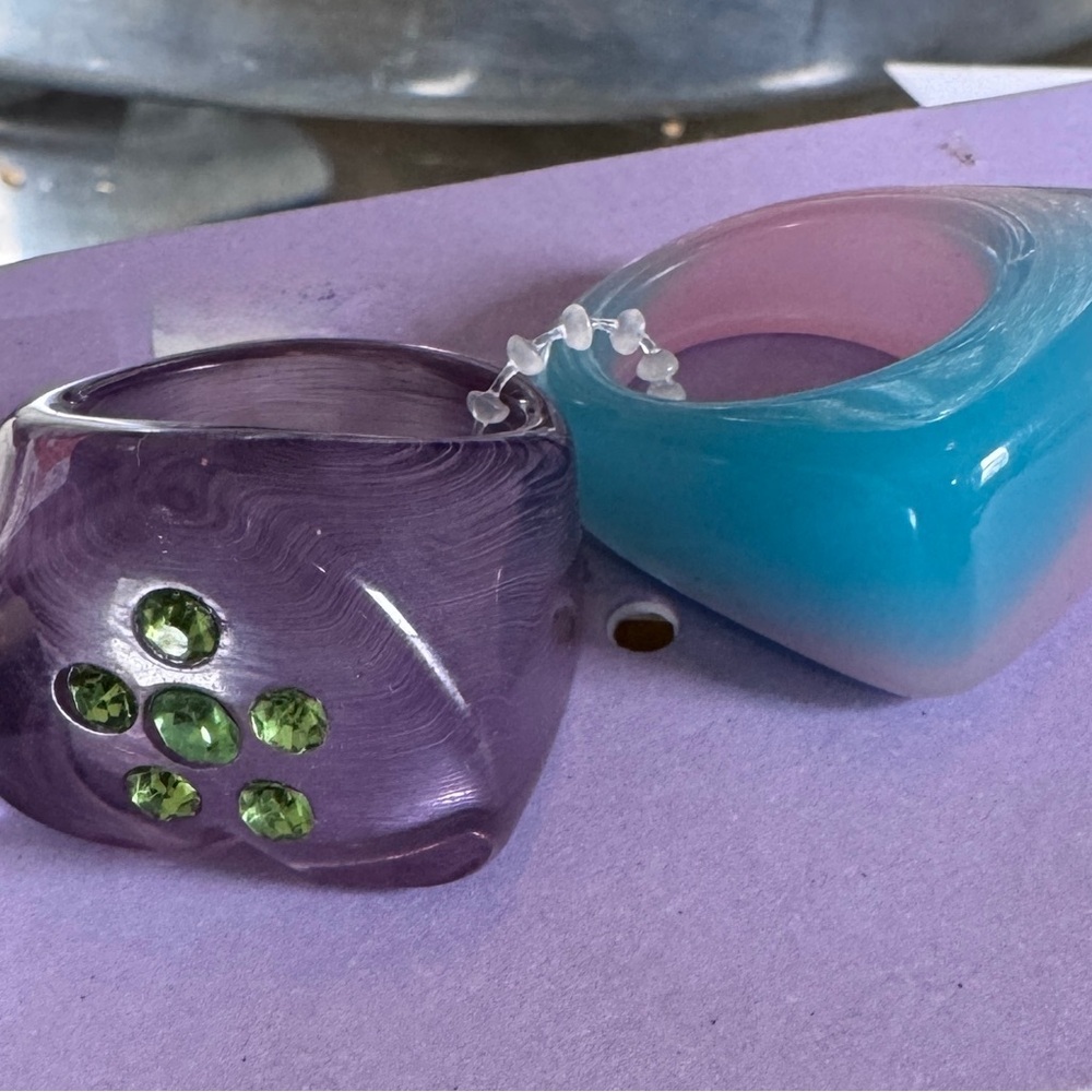 Purple and Blue Resin Rings with Green Accents - Picture 1 of 5